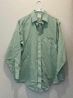 Brooks Brothers Men's Slim Fit Size 17-4/5 346 Button Down Green Plaid