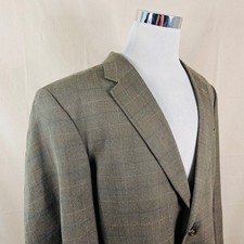 Jos A Bank 48L Sport Coat Silk Wool Blend Beige Plaid Two Button Lined Vented