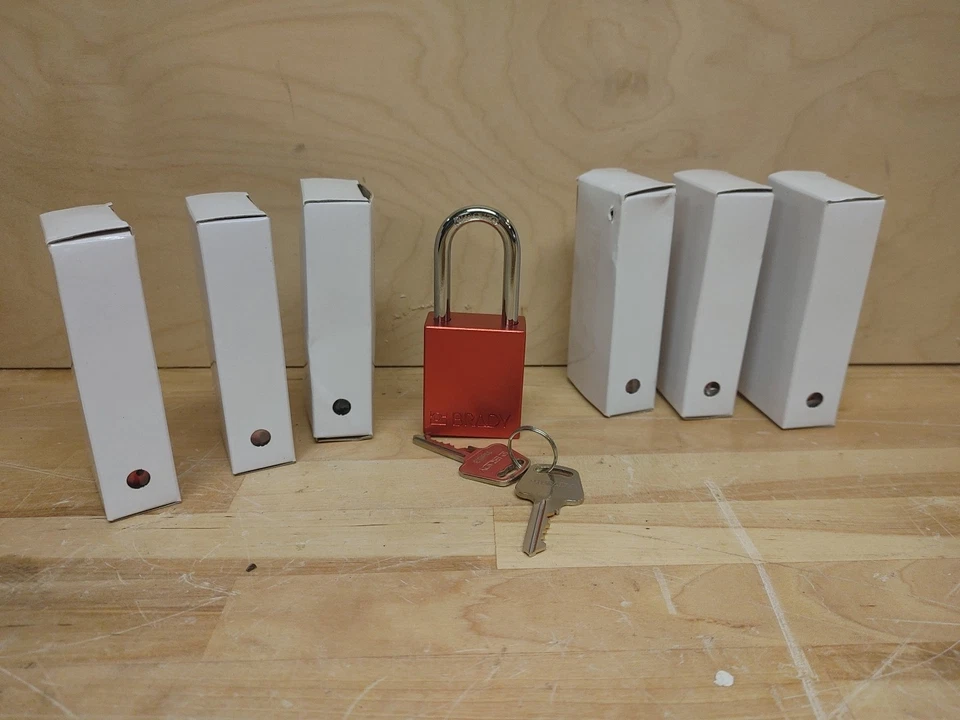 Brady Padlock Aluminum Red LOTO  Lockout Keyed Different 6 Pack Steel Shackle  - Image 2 of 4