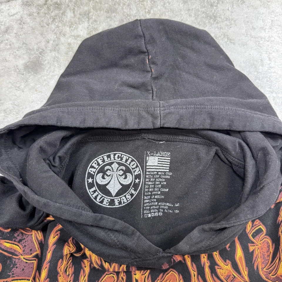 Sudadera con Capucha Affliction Para Hombres Grande Negra Llama Calavera Gráfico Pullover Vivo Rápido Tatuaje Foto 2 de 4