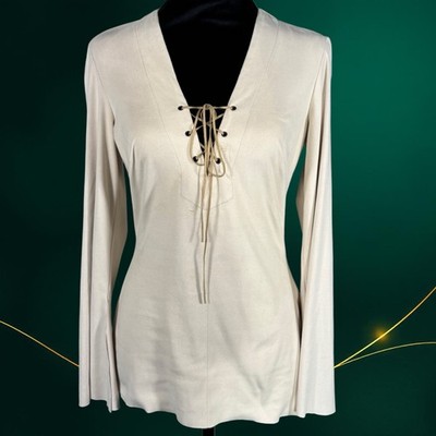Vintage 90 s Bebe Faux Suede Lace Up Top L/S Bell Sleeve Small See Description