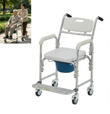 Bedside Commode Chair Wheelchair with Wheels  Potty, Rolling Shower Chair 350Lb