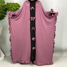Dubai Women Abaya Long Robes Evening Maxi Dress Hooded Bowknot Kaftan Islamic