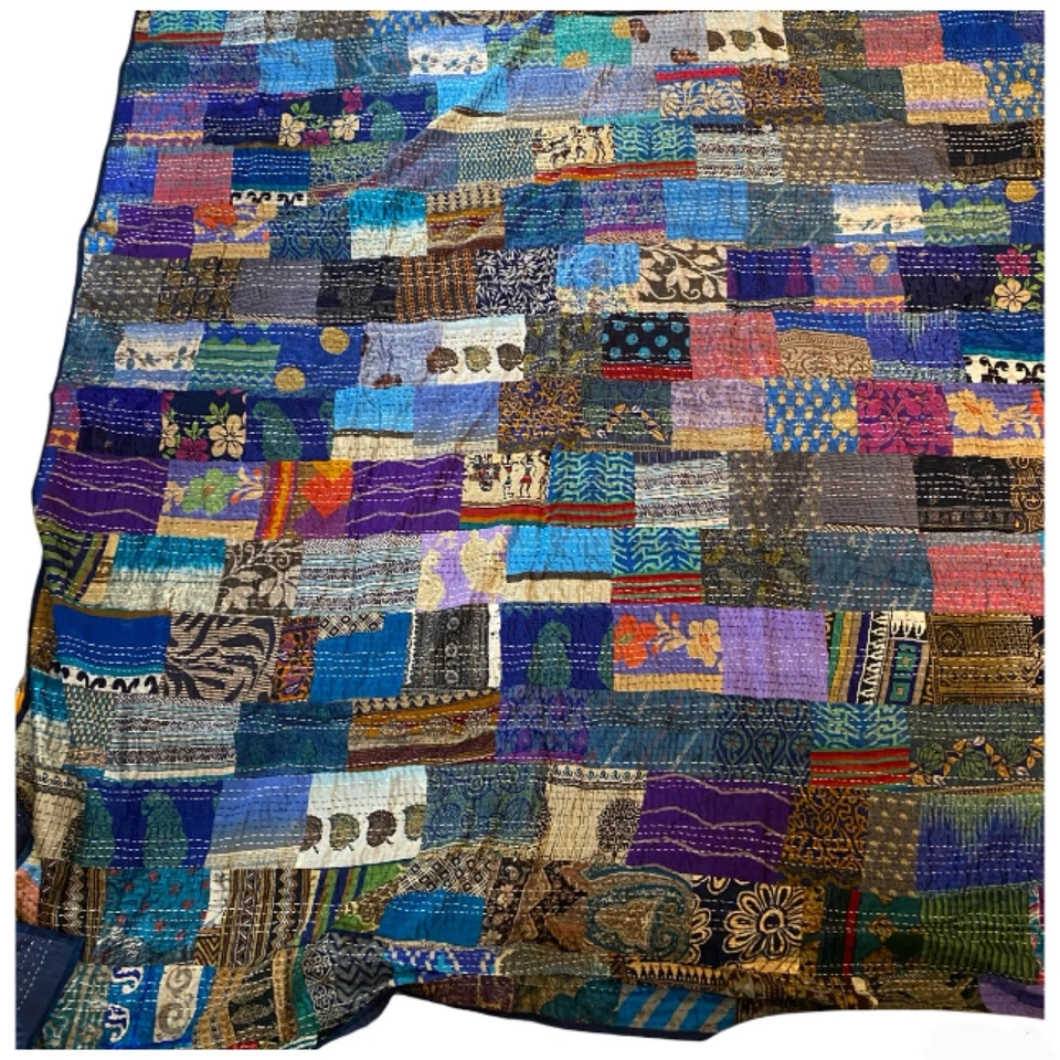 Colcha Colcha Manta Queen Edredón Gitano Hippie Boho Patchwork Algodón Seda Años 70 De Colección Foto 2 de 4