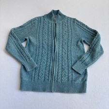 L.L. Bean Cable Knit Zip Up Sweater Women's L Blue Cotton Preppy Gorpcore Granny