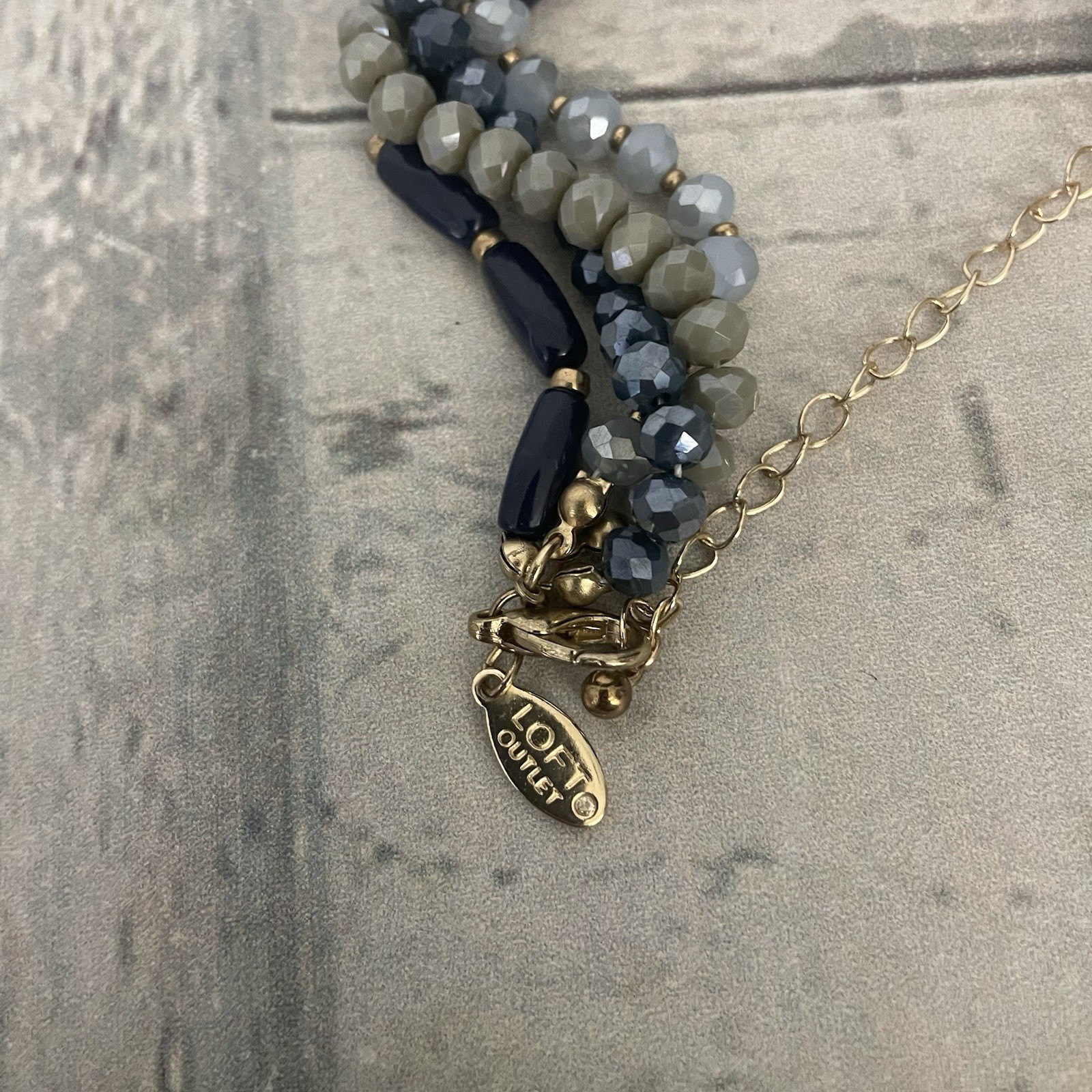 LOFT 19" Multi Strand Blue Statement Necklace Gol… - image 4