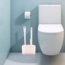 Long handle crevice soft rubber toilet brush set without punching holes