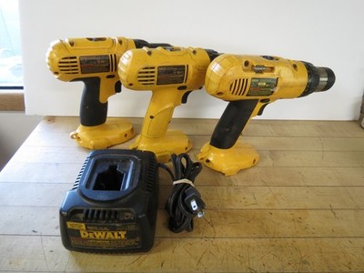 THREE VINTAGE DEWALT 14V CORDLESS DRILL DRIVERS CHARGER NO BATTERY