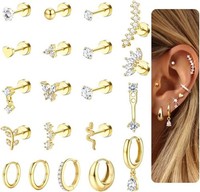 Helix Piercings 20Pcs Chirurgenstahl Ohrstecker Flachverschluss Gold Silber
