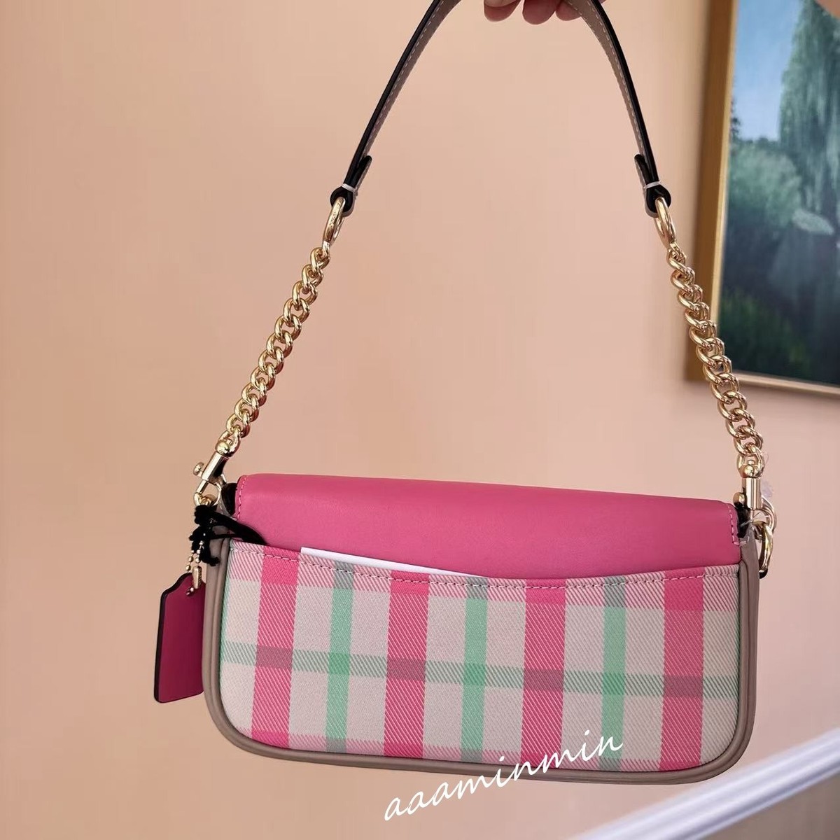 NWT Coach Hailey Flap Shoulder Crossbody Bag With Plaid Print Lady
