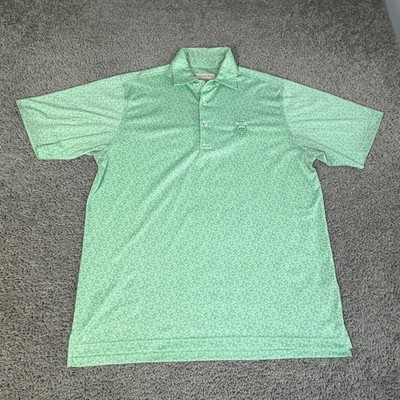 Donald Ross Polo Shirt Mens Medium Green Floral Oaks Logo Golf Performance Print