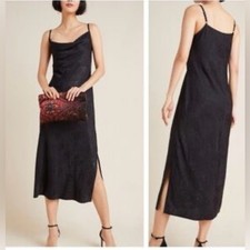 by Anthropologie Jacquard Bias cut slip dress midi style size: 6