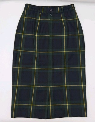 Vintage Nygard Wool Skirt Pleated Green Blue Gold Tartan Plaid Worsted Size 6