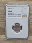 1943 S 1C Lincoln Steel Wheat Cent NGC MS 64 Slab