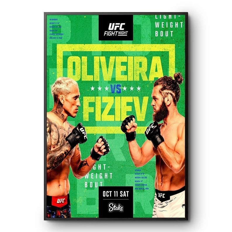 UFC Oliveira vs Fiziev Fight Night Poster October 11 2025 Rio MMA