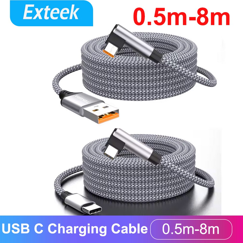 0.5m-8m PD 60W 6A USB-A / USB C to Type-C Fast Charging Data Cable Right Angle