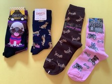 4 PAIRS WOMEN  S NOVELTY SOCKS  NWL 9-11  DOGS  BLACK/BLUE/TAN