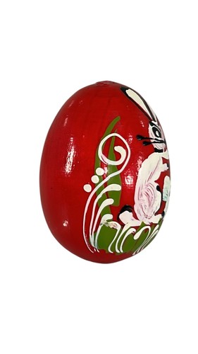 Huevo de Pascua de madera pintado a mano conejito rojo conejo diseño floral arte popular primavera - Imagen 4 de 8