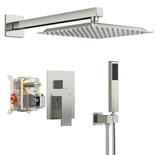Square Rainfall Shower Head and Handle Set, 10 inch Wall Mounted Bathroom Sho...