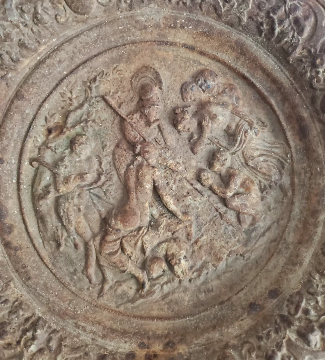 Alter dekorativer Teller, Wandteller, Urteil des Paris, Antikes Motiv