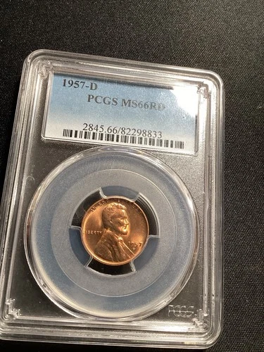 Beautiful High Grade 1957-D Lincoln Cent.  PCGS GRADED MS 66 RED