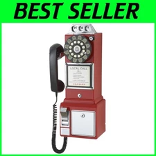 Classic Wall-Mounted Payphone in Red - Easy Operation and Nostalgic Charm