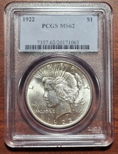 1922 Peace Dollar PCGS MS-62 Certified Lustrous Silver Dollar Coin