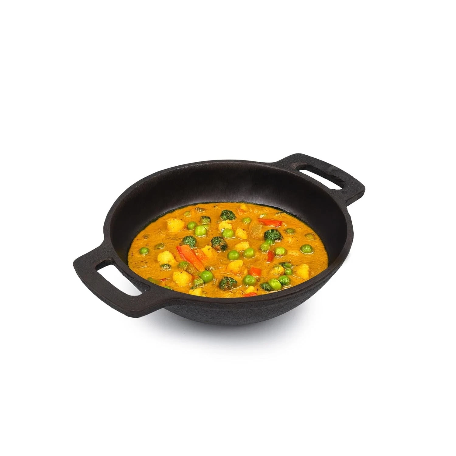 Cast Iron Kadai for Deep Frying with Strong Handles Naturally Nonstick 1Ltr