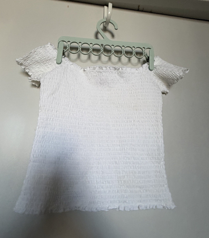Hollister Women’s S White Solid Knit Smocked Ruffle Square Neck Cap Sleeve
