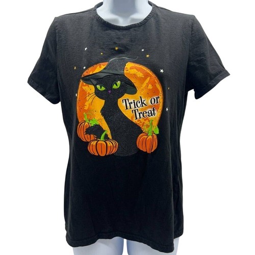 Holiday Editions Kid Black Cat Pumpkin Trick Or Treat Halloween T Shirt Small S - Picture 3 of 9