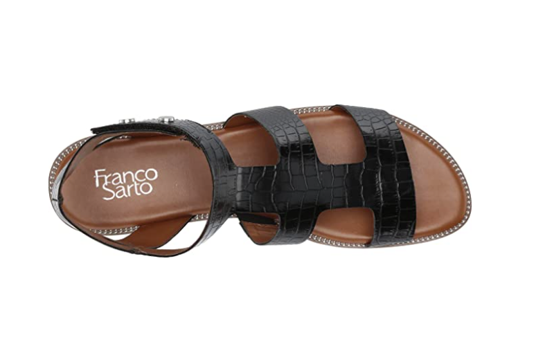 Franco Sarto Women's Genevia Sandals Flat Black Leather Faux Size