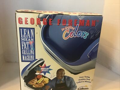 George Forman In Grilling Colors, GR15BWI, Blue & White Grill/Griddle New OB