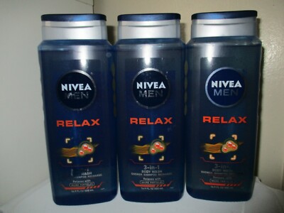 lot of 3 Nivea for Men RELAX Body Wash 3in1 HAIR FACE 16.9 oz Very HTF