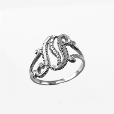 Elegant Sterling Silver Sparkle-Cut Cursive Letter Initial Script Ring for Women