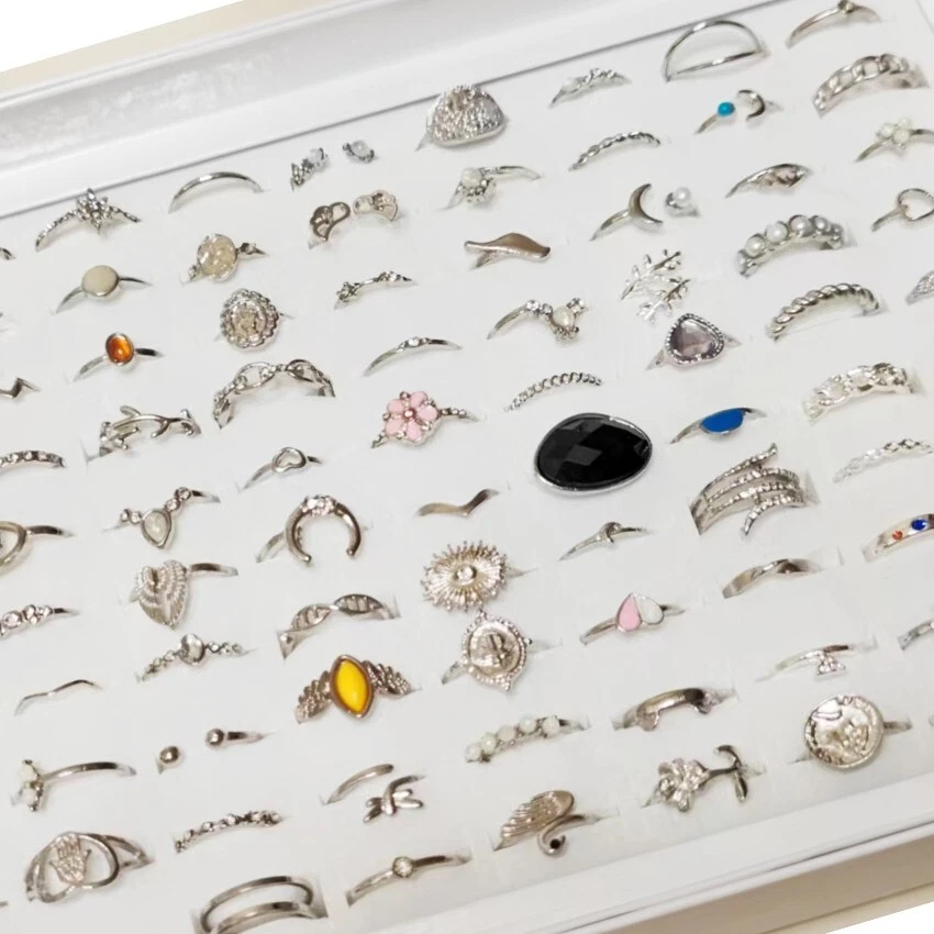 Lotes a granel 50 anillos antiguos de plata bohemia vintage mezcla mujeres piedra dijes retro Foto 3 de 4