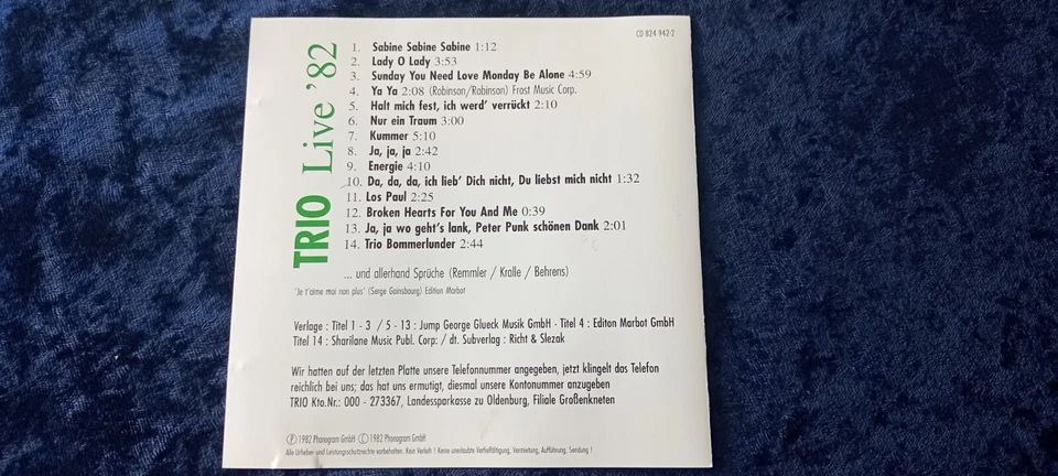 Trio CD LIVE IM FRÜHJAHR 82 # 824 942-2 MADE IN GERMANY 42282 49422 - Bild 4 von 4
