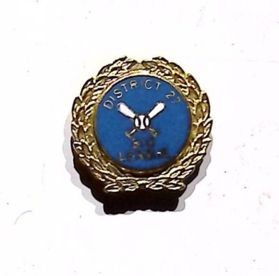 Vintage District 27 League Lapel Pin Gold Tone Blue Collectible Insignia