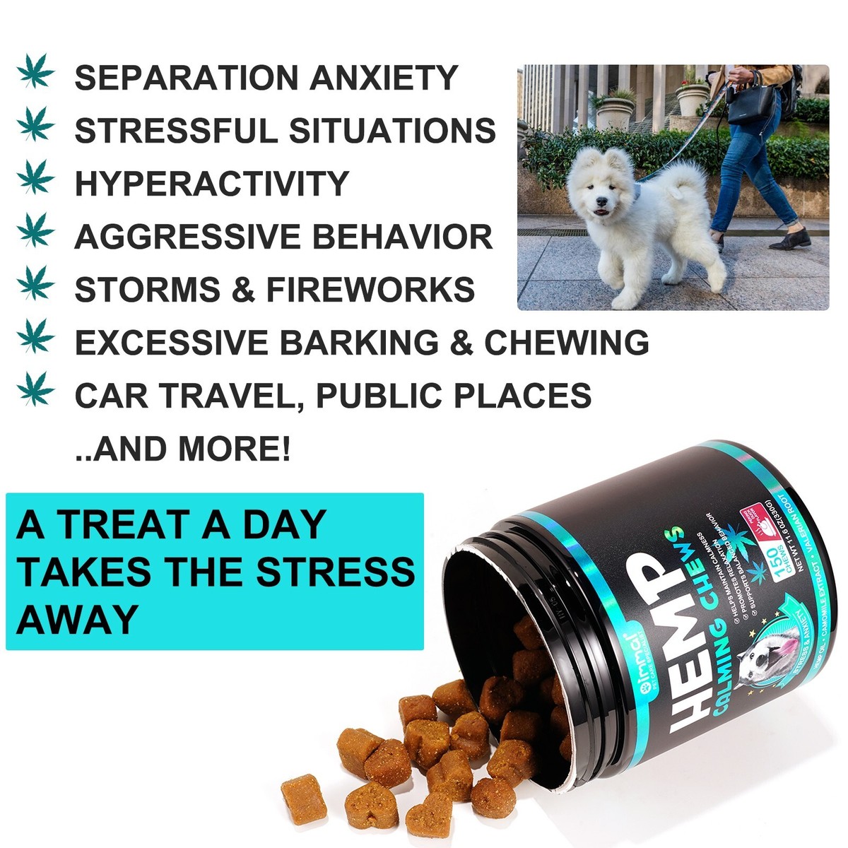 Dog Anxiety Relief Hemp Calming Chews For Dogs - 150 Count Anxiety ...