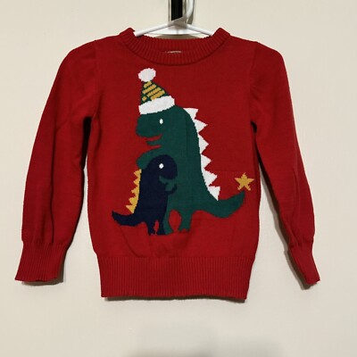 Maximus Rex Red Dinosaur Christmas Holiday Sweater Size 2T EC Boy