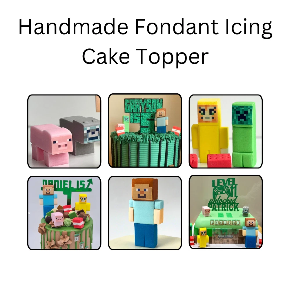 Minecraft Tortenaufleger Set Kindergeburtstag Deko essbar Fondant nicht offiziell