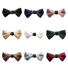 Men's Unique Shape Pre-tied Bow Tie Solid Color Adjustable Bowtie Black Knot