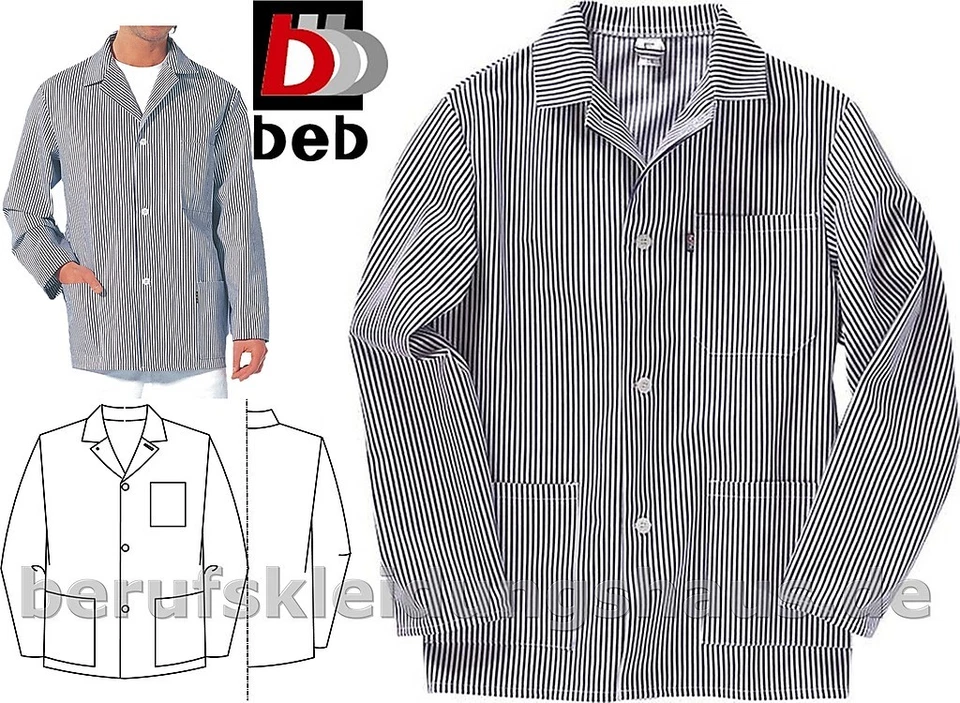 BEB Fleischerjacke Metzgerjacke Jacke Arbeitsjacke Berufskleidung weiß/marine