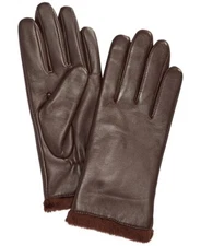 Charter Club Micro Faux Fur Lined Leather Womens Tech Gloves Brown Medium