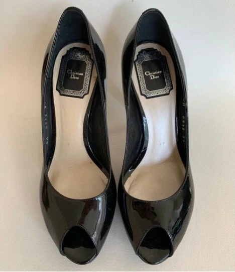 Talons coupe file en cuir verni noir classique Christian Dior   Taille 7
