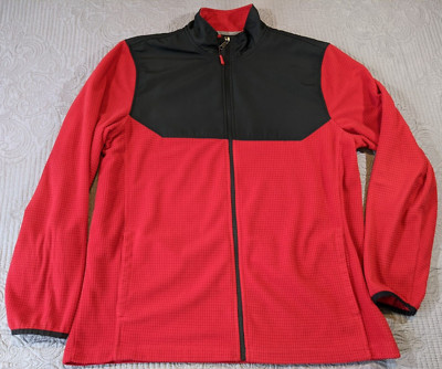 Athletic Works Men's Sz L (42-44) Full Zip Grid Fleece Jacket Rich Red Black EUC