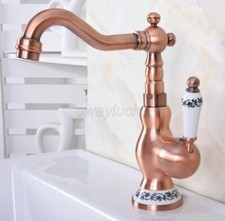Red Copper Single Handle 1 Hole Swivel Mixer Tap Bathroom Basin Sink Faucet