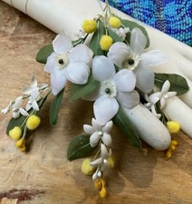 Vintage Silk Cotton 1940s Flowers White Yellow Stamens 1 Spray Made in Japan