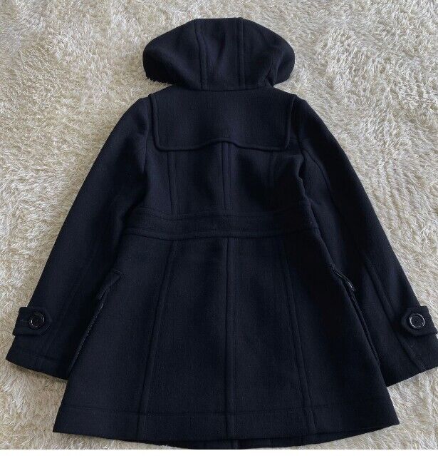 BURBERRY BLUE LABEL Women's Hooded Black Long Duffle Coat Wool Angola Size 38(M)