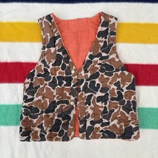 VTG 1960s Frogskin Duck Camo Safety Orange Reversible Hunting Quilted Liner Vest
