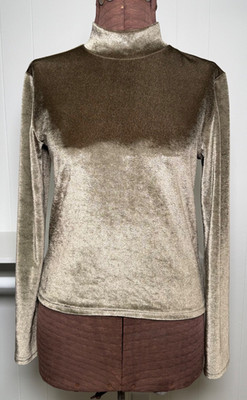 Vintage Brown Jalate Limited Panne Velour Velvet Mock Turtleneck Top Large